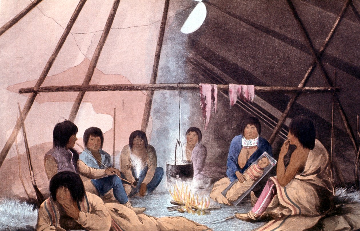 Wnętrze namiotu Cree Indian, 1823 autorstwa John Franklin