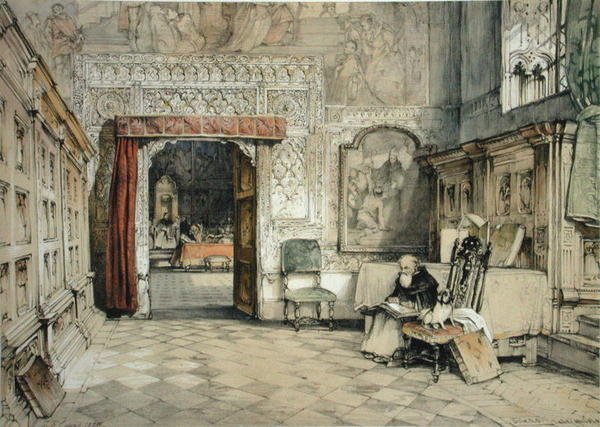 Sala Capitular, Toledo, ze „Sketches of Spain”, ryt. Charles Joseph Hullmandel (1789-1850), wydanie 1836 (kolor lito) autorstwa John Frederick (after) Lewis