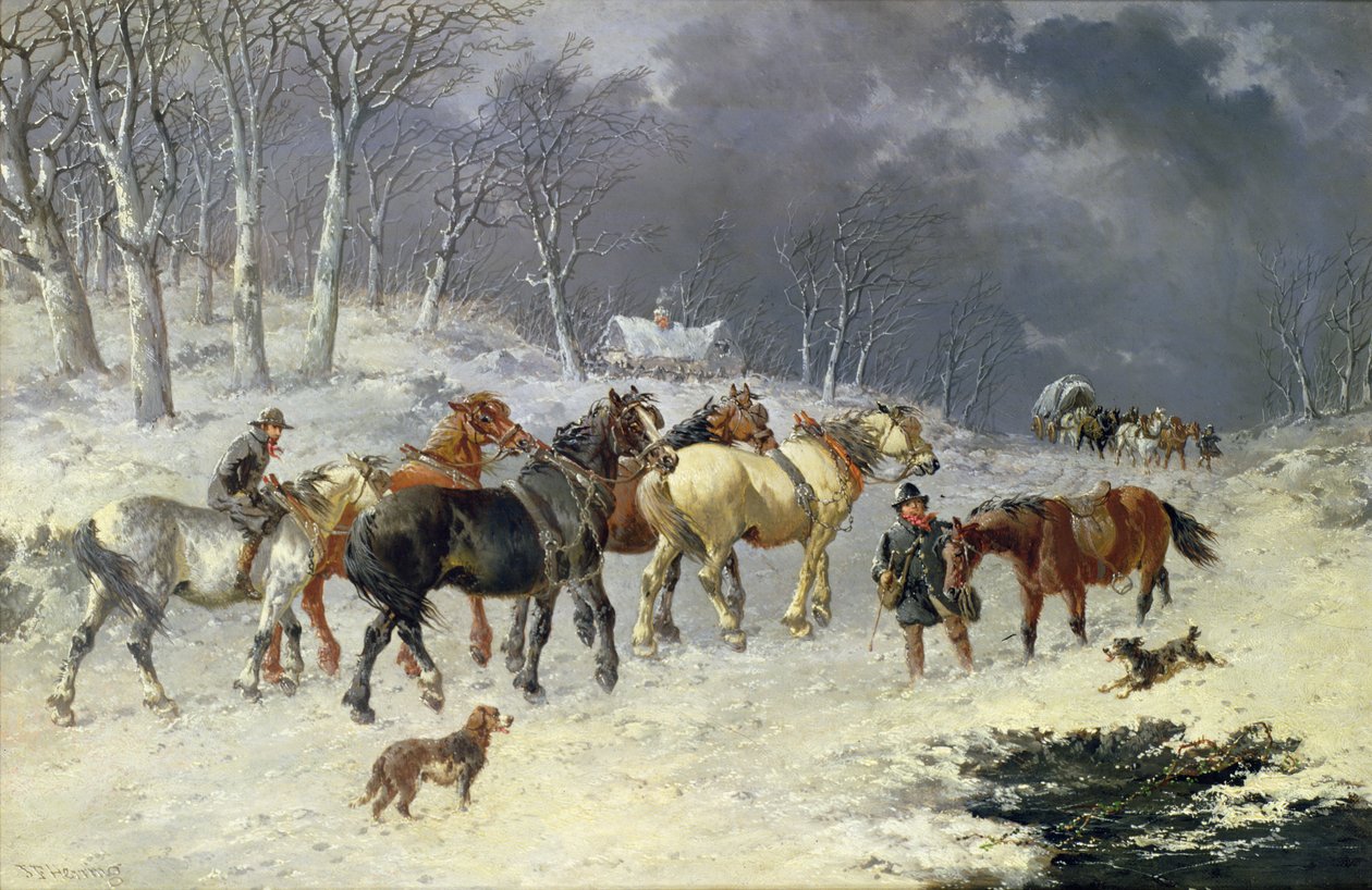 Konie na śniegu autorstwa John Frederick Herring Junior