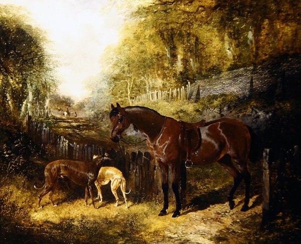 Kucyk i charty w pejzażu (olej na płótnie) autorstwa John Frederick Herring Jnr