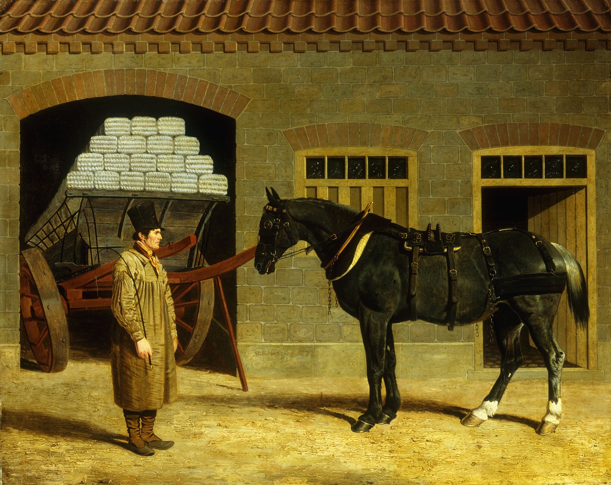 Koń wozowy i woźnica przed stajnią, 1827 autorstwa John Frederick Herring Senior