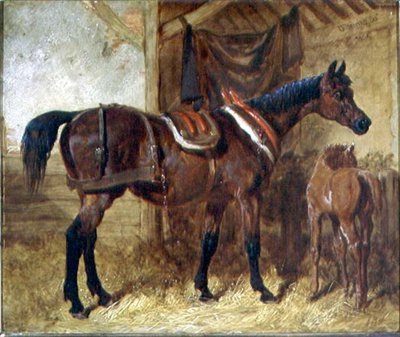 Stara klacz i źrebię w stajni autorstwa John Frederick Herring Senior