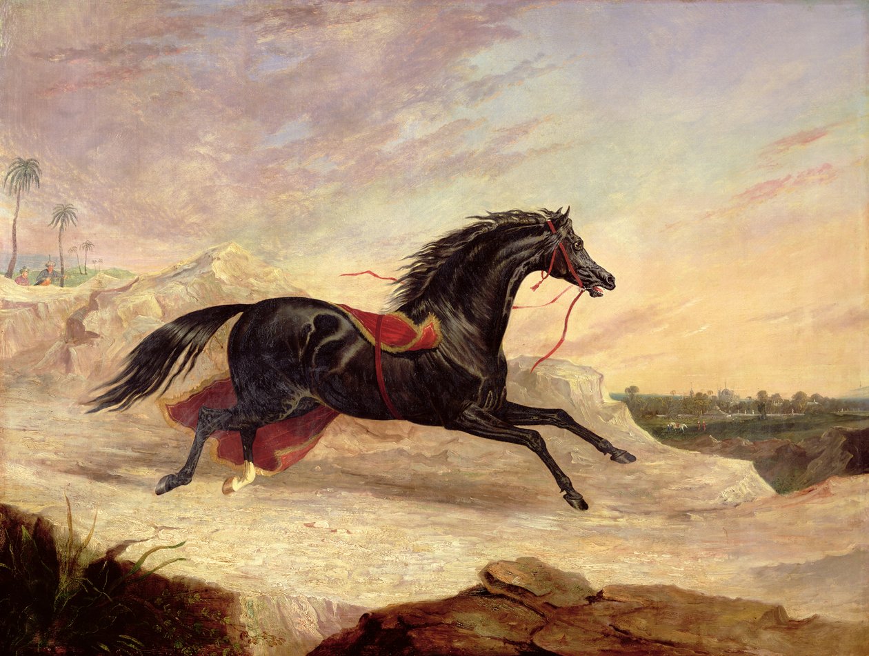 Arabowie ścigają luźnego arabskiego konia we wschodnim krajobrazie autorstwa John Frederick Herring Senior
