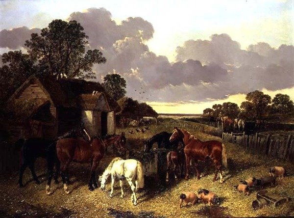 Konie, świnie, drób, kaczka i bydło w gospodarstwie autorstwa John Frederick Herring Senior