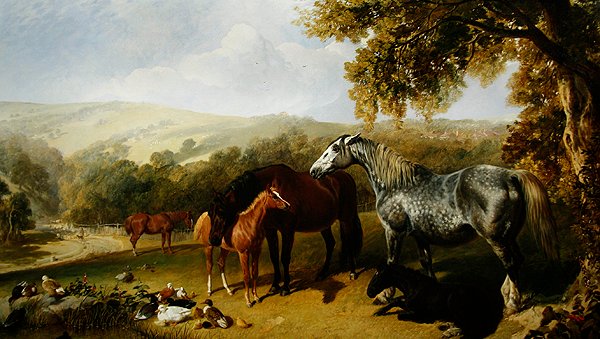 Klacze i źrebięta w pejzażu (olej na płótnie) autorstwa John Frederick Herring Senior