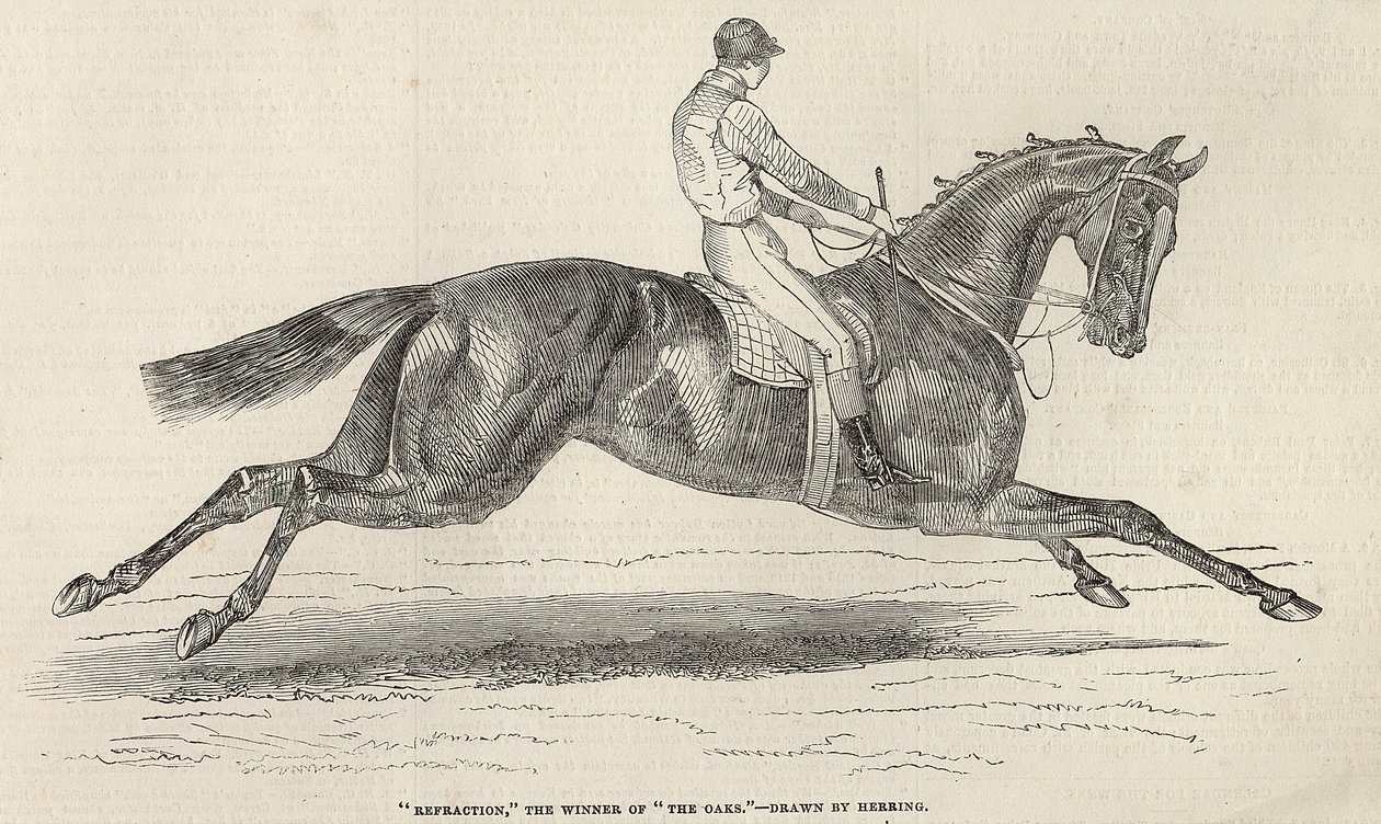 „Refrakcja”, zwycięzca „The Oaks”, z „The Illustrated London News”, 7 czerwca 1845 autorstwa John Frederick Herring Senior
