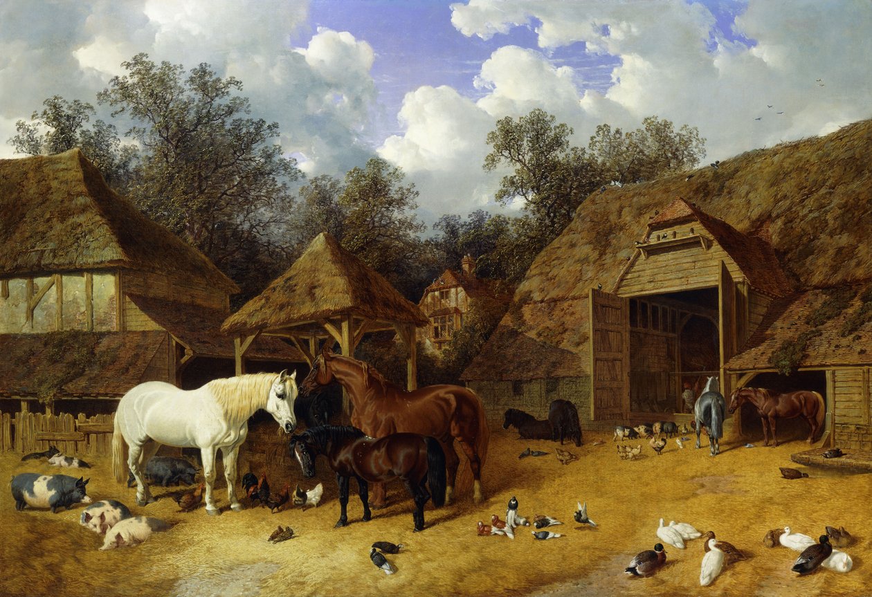 Gospodarstwo artysty w Meopham, Kent, z końmi, kucami szetlandzkimi, świniami, kaczkami, gołębiami i kurczakami, 1857 autorstwa John Frederick Herring Senior