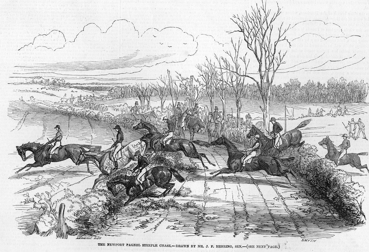 The Newport Pagnell Steeplechase, grawerowane przez Smytha, z „The Illustrated London News”, 28 listopada 1846 autorstwa John Frederick Herring Senior