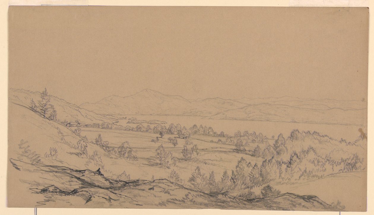 Rysunek przedstawiający jezioro George w stanie Nowy Jork z perspektywy północno-wschodniej, lata 1850-65 autorstwa John Frederick Kensett