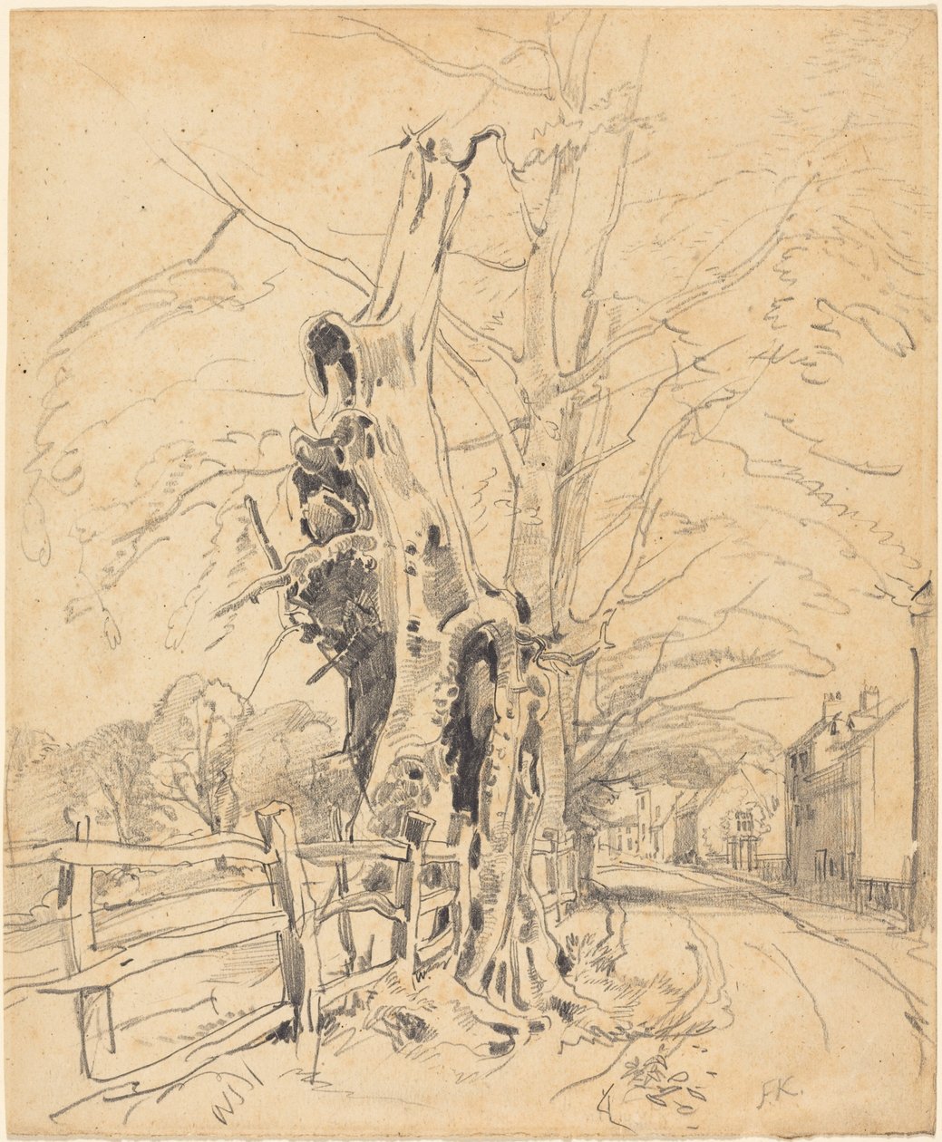 Drzewa przy płocie sztachetowym autorstwa John Frederick Kensett