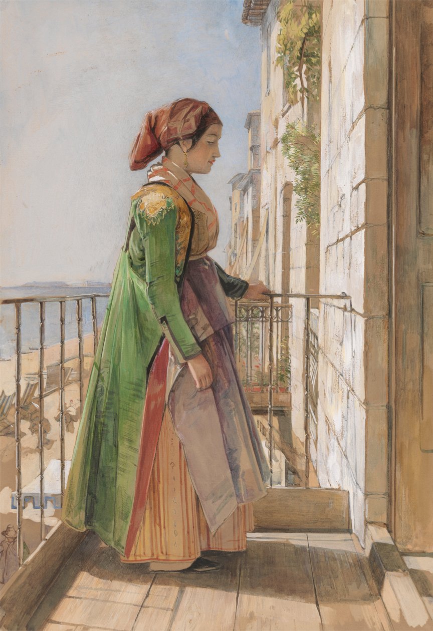 Grecka dziewczyna stojąca na balkonie autorstwa John Frederick Lewis