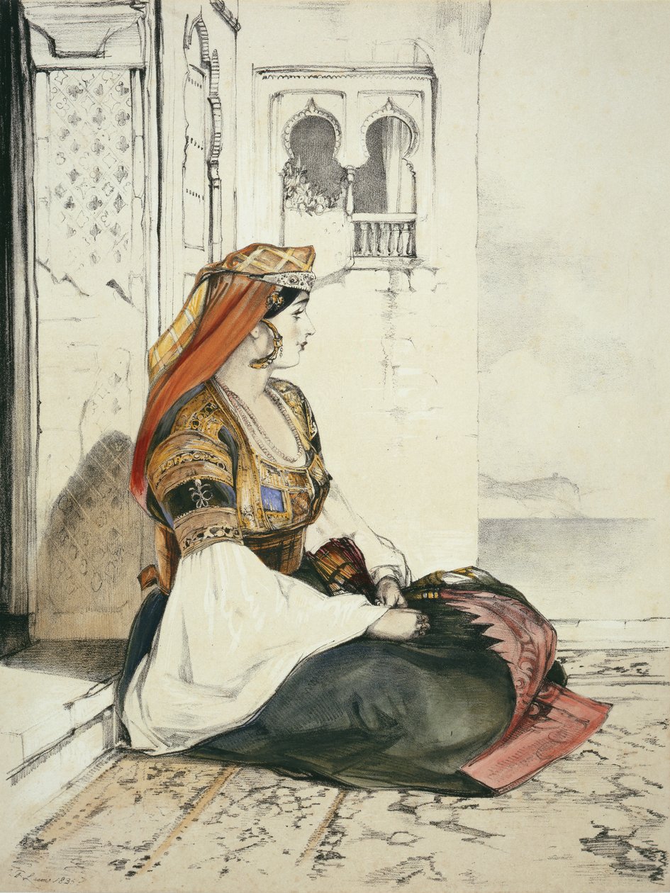 Żydowska kobieta z Gibraltaru, ze „Szkiców Hiszpanii”, rytowana przez Charlesa Josepha Hullmandela (1789-1850), opublikowana w 1836 r. autorstwa John Frederick Lewis