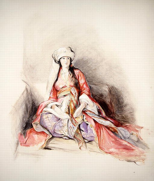 Lewantyńska dama w tureckim stroju, Konstantynopol (akwarela nad ołówkiem wzmocniona kolorem ciała) autorstwa John Frederick Lewis