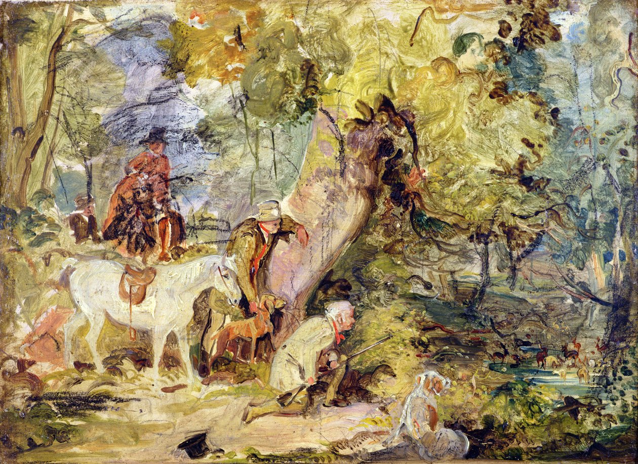 Szkic do „Leśników Stalking Deer” (olej na węglu drzewnym na panelu) autorstwa John Frederick Lewis
