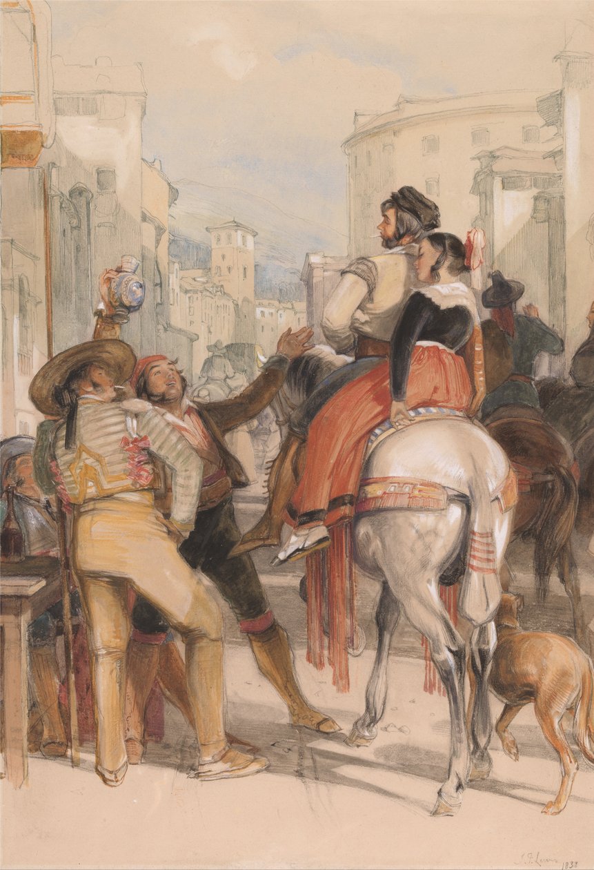 Scena uliczna w Granadzie w dniu walki byków autorstwa John Frederick Lewis