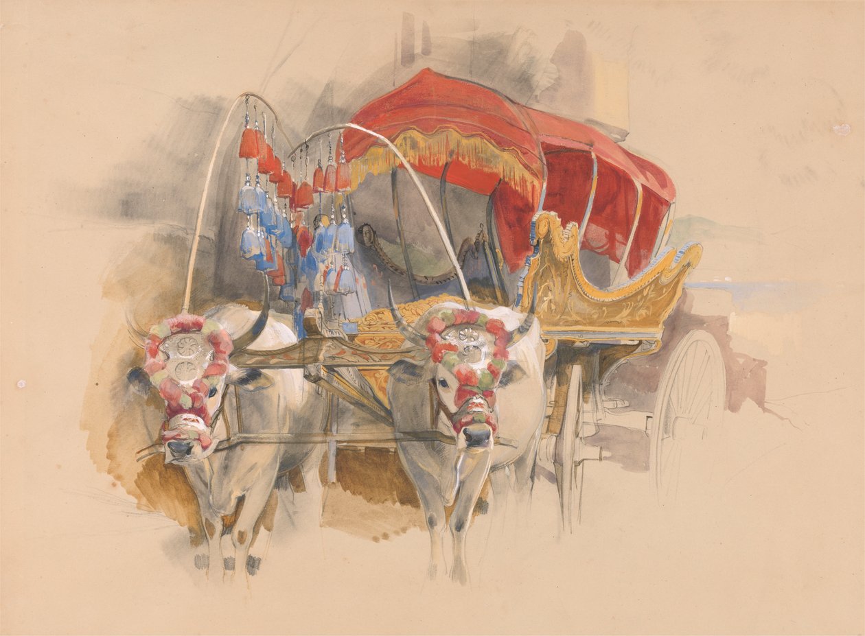 Araba turecka ciągnięta przez dwa białe woły, Konstantynopol autorstwa John Frederick Lewis