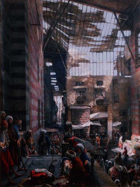 Widok ulicy i meczetu Ghooreyah, Kair autorstwa John Frederick Lewis