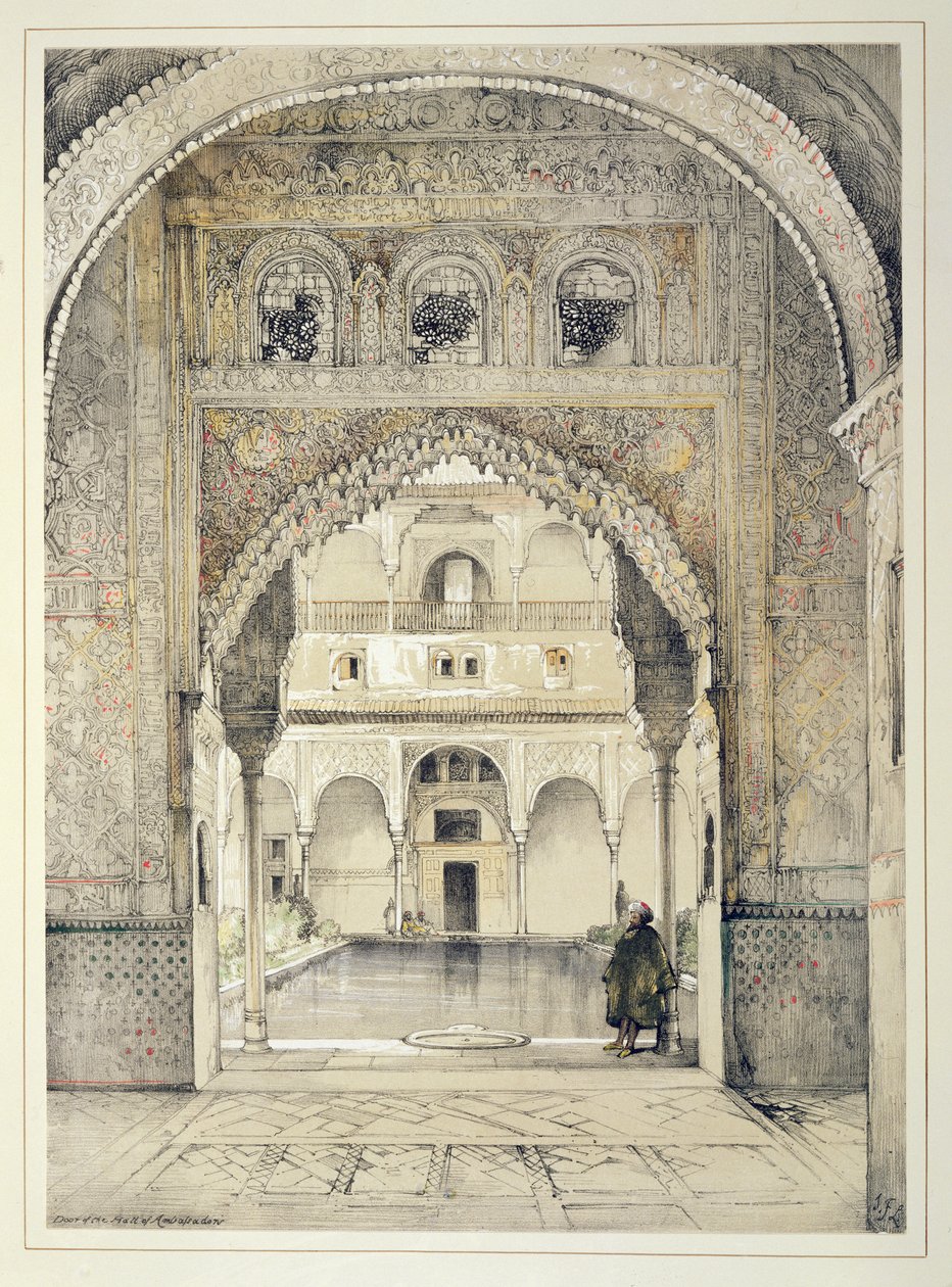 Drzwi Sali Ambasadorów, z „Sketches and Drawings of the Alhambra”, grawerowane przez Williama Gauciego (fl.1825-54), 1835 autorstwa John Frederick Lewis