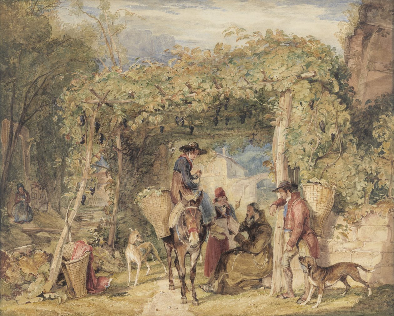 Figury i zwierzęta w winnicy, ok. 1829 (akwarela, gwasz i grafit na papierze) autorstwa John Frederick Lewis