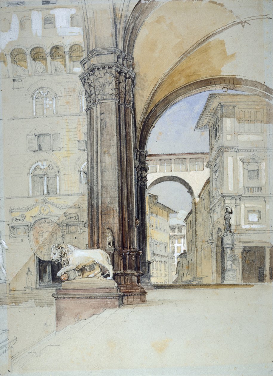 Florencja: Palazzo Vecchio i Uffizi, ok. 1820 r. autorstwa John Frederick Lewis