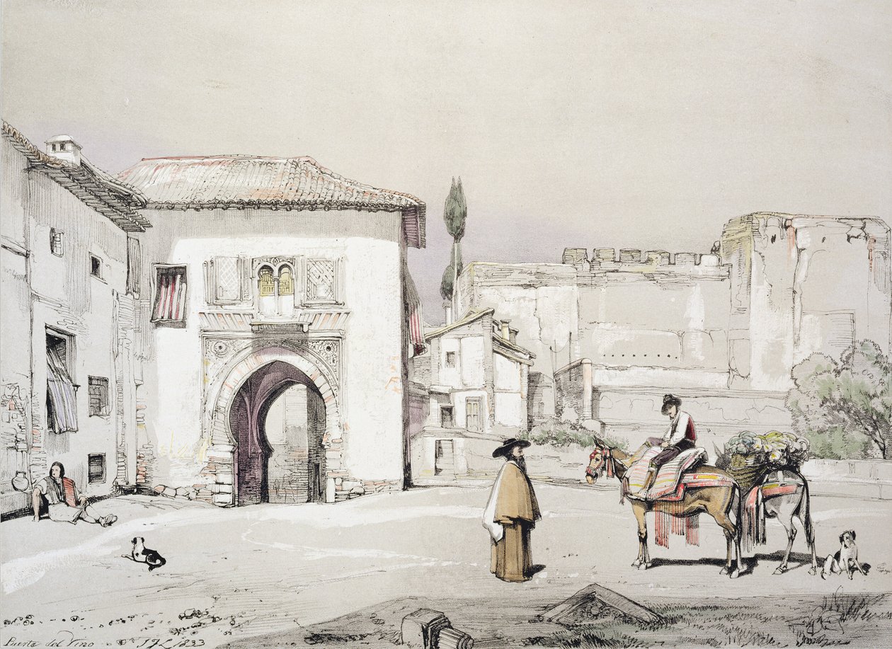 Brama Winorośli (Puerta del Vino), z „Szkiców i rysunków Alhambry”, rytowana przez Jamesa Duffielda Hardinga (1798-1863), 1833 autorstwa John Frederick Lewis