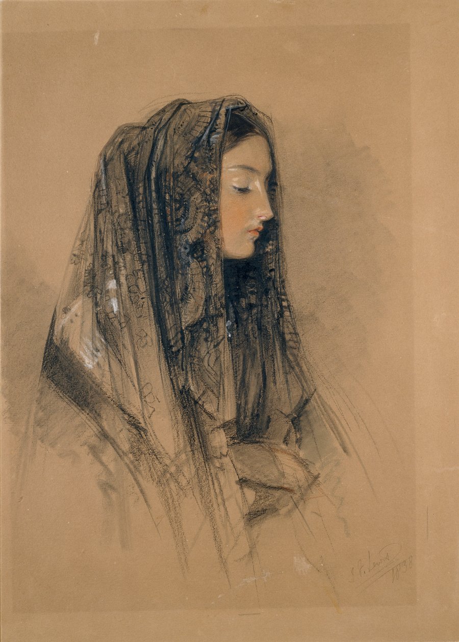 Głowa włoskiej dziewczyny w Mantilli, 1838 autorstwa John Frederick Lewis
