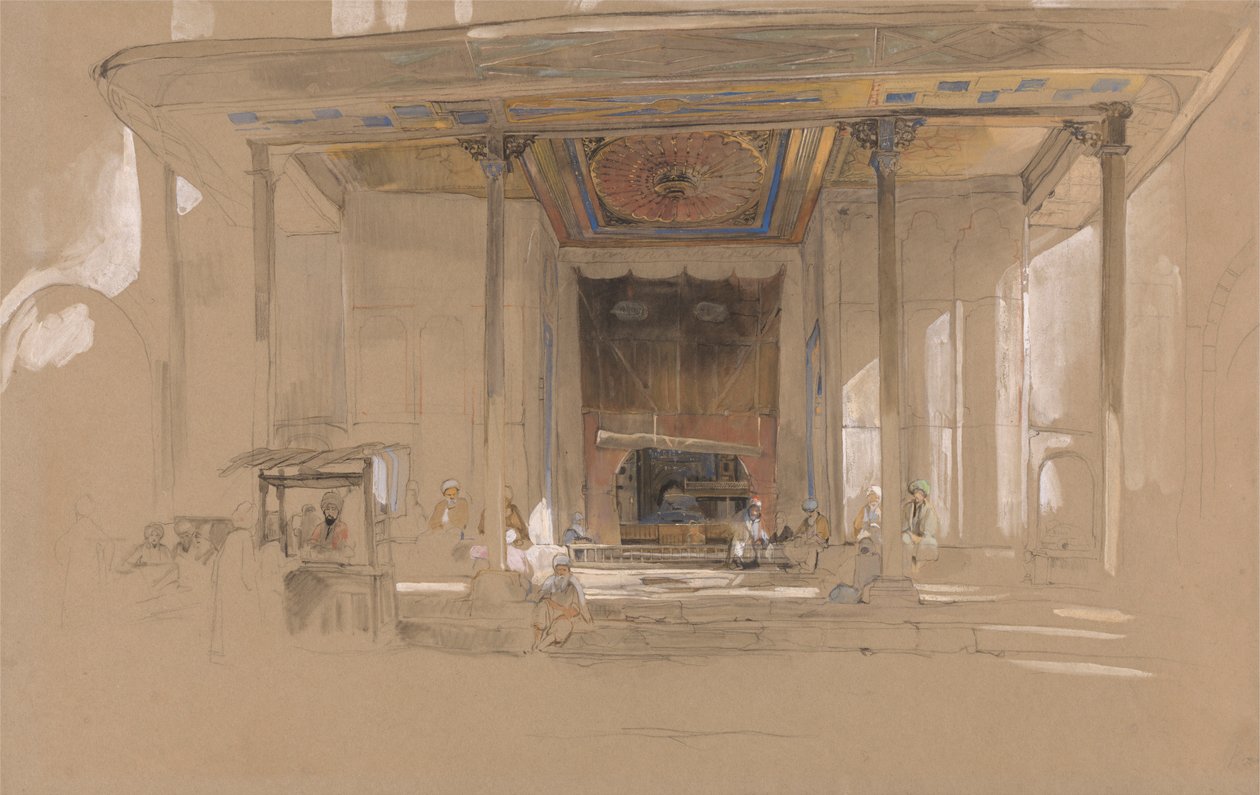 Entrada principal da Grande Mesquita, (Ulu cami) Bursa, Turquia, polonês autorstwa John Frederick Lewis