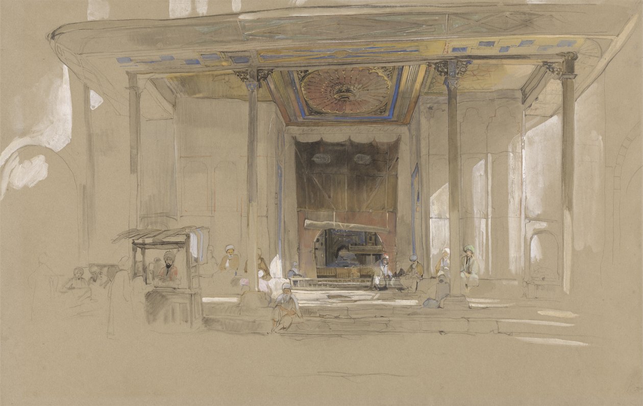 Główne wejście do Wielkiego Meczetu (Ulucami) Bursa, Turcja, ok. 1840 (wc i kolor nadwozia na grafitowym papierze tkanym) autorstwa John Frederick Lewis