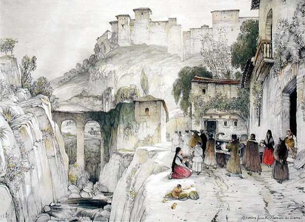 Część Alhambry z Alameda del Darro, ze „Szkiców i rysunków Alhambry” autorstwa John Frederick Lewis