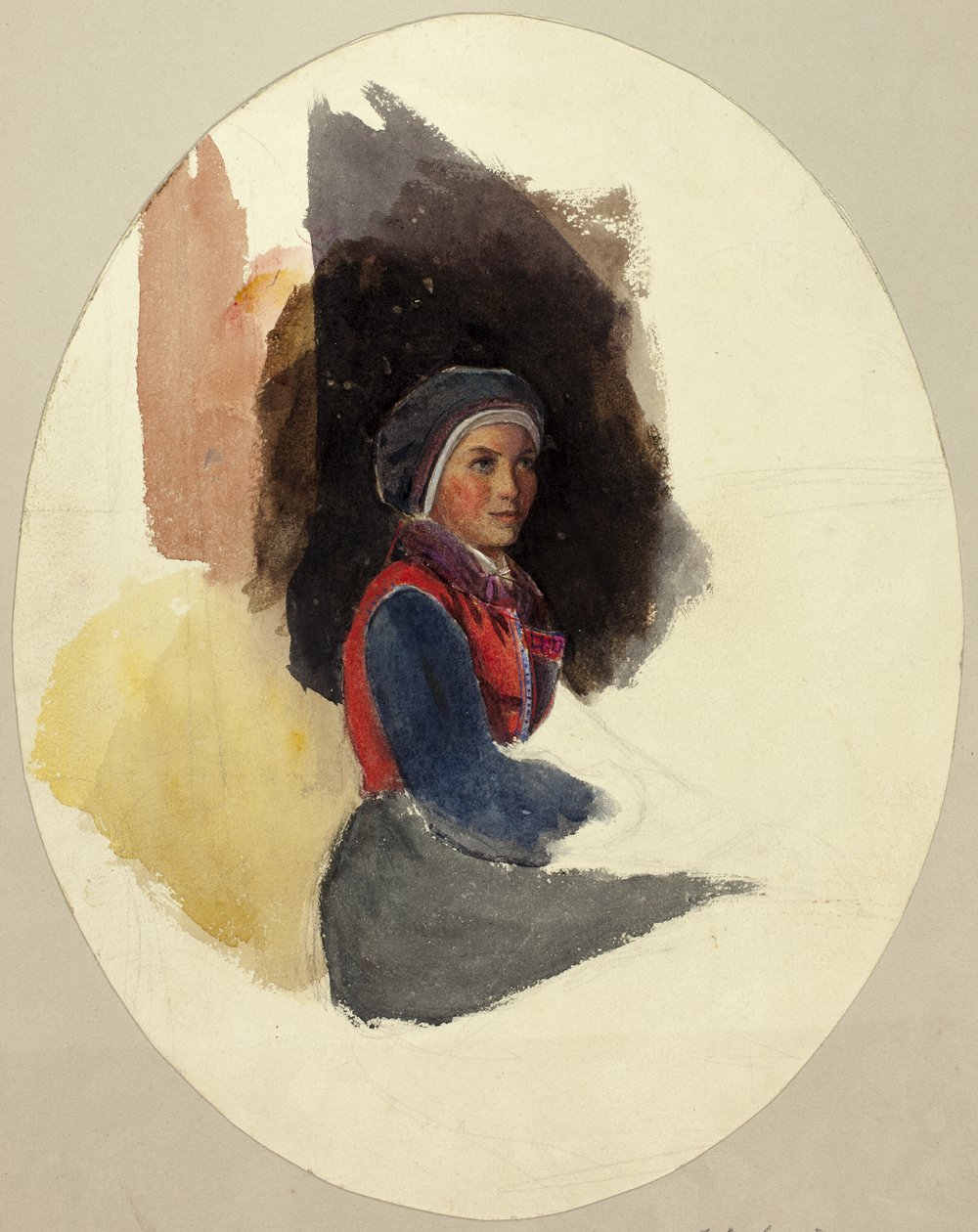 Szkic siedzącej kobiety w stroju chłopskim autorstwa John Frederick Lewis