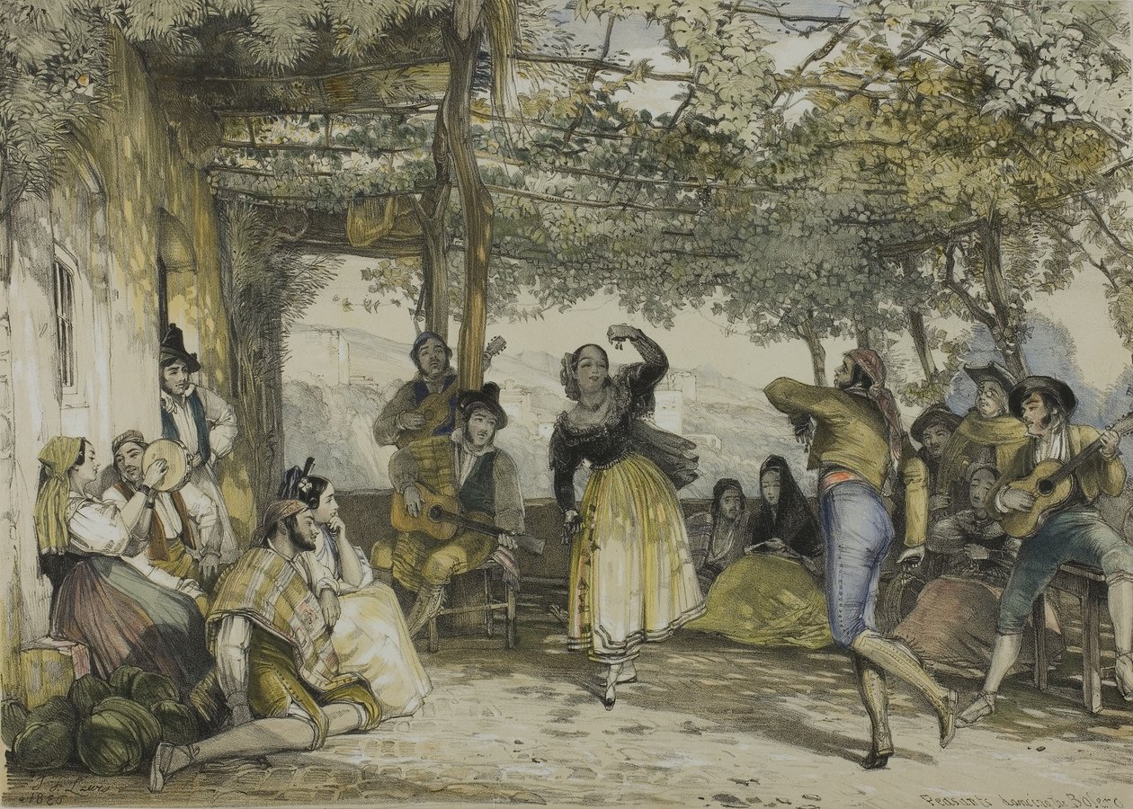Hiszpańscy chłopi tańczą bolerko autorstwa John Frederick Lewis