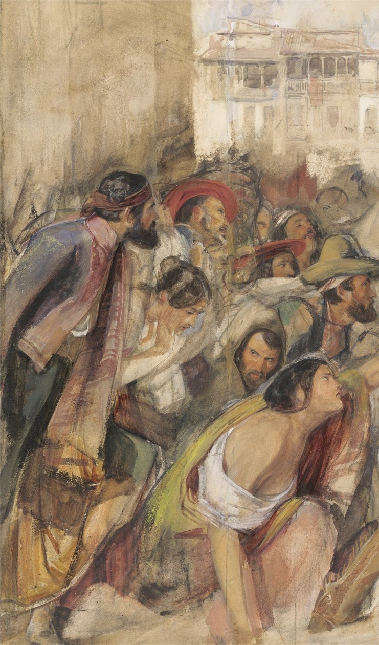 Study for the Proclamation of Don Carlos, ok. 1834-28 (w/c i kolor ciała na kredzie i ołówku na papierze) autorstwa John Frederick Lewis