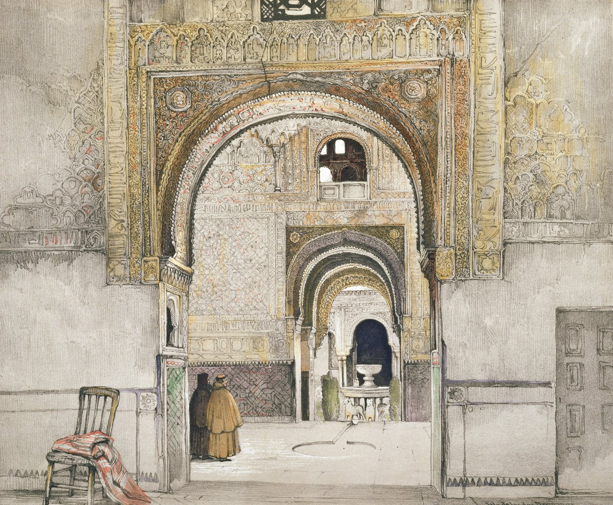 Sala Dwóch Sióstr (Sala de las dos Hermanas), ze „Szkiców i rysunków Alhambry”, grawerowana przez Williama Gauciego (fl.1825-54), 1835 autorstwa John Frederick Lewis