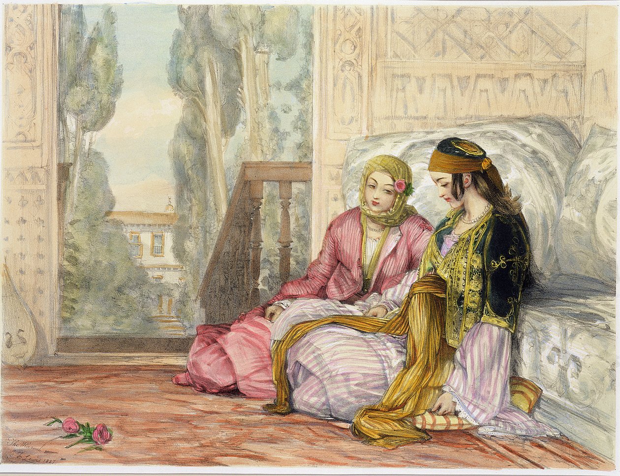 Harem, tablica 1 z "Ilustracji Konstantynopola", rycina wykonana przez artystę, 1837 autorstwa John Frederick Lewis