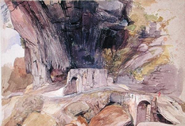 The Mountain Pass (pióro i szary tusz oraz akwarela na papierze) autorstwa John Frederick Lewis
