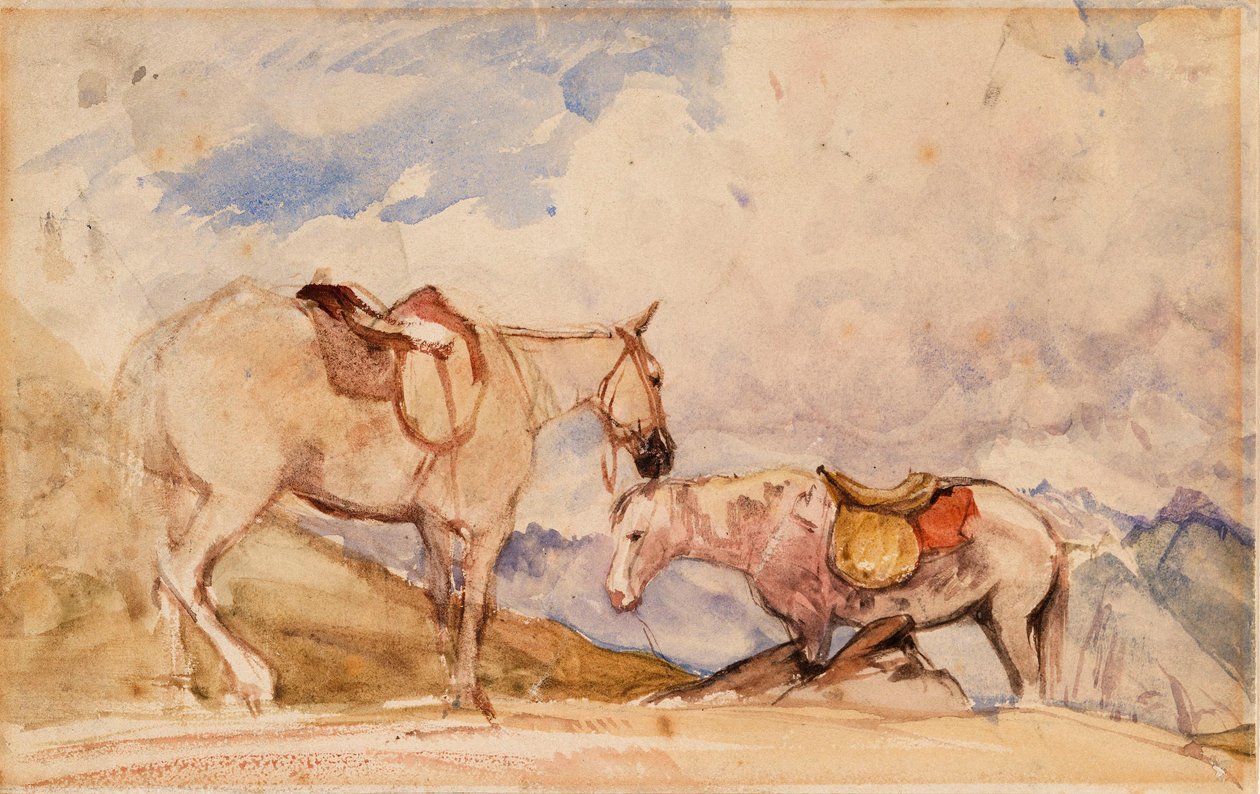 Dwa konie autorstwa John Frederick Lewis
