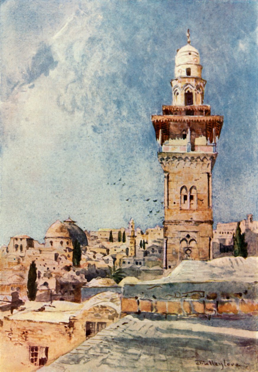 Minaret w północno-zachodnim narożniku obszaru świątyni, 1902. autorstwa John Fulleylove