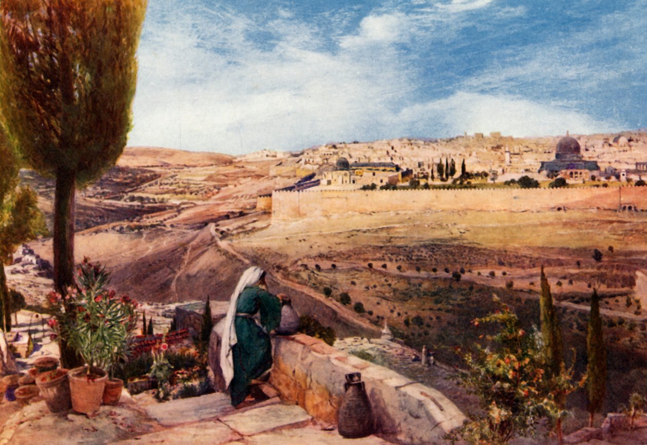 Jerozolima z Góry Oliwnej, gdzie Chrystus opłakiwał miasto, 1902. autorstwa John Fulleylove