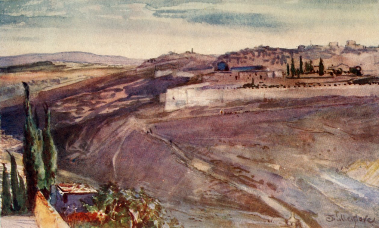 Jerozolima z tradycyjnego miejsca na Górze Oliwnej, gdzie Chrystus opłakiwał miasto, 1902. autorstwa John Fulleylove