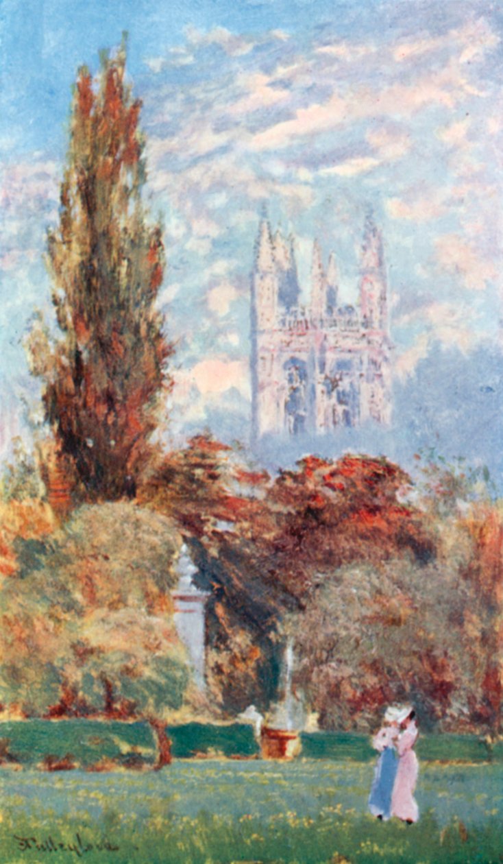 Wieża Magdalen i ogród botaniczny (kolorowa litografia) autorstwa John Fulleylove