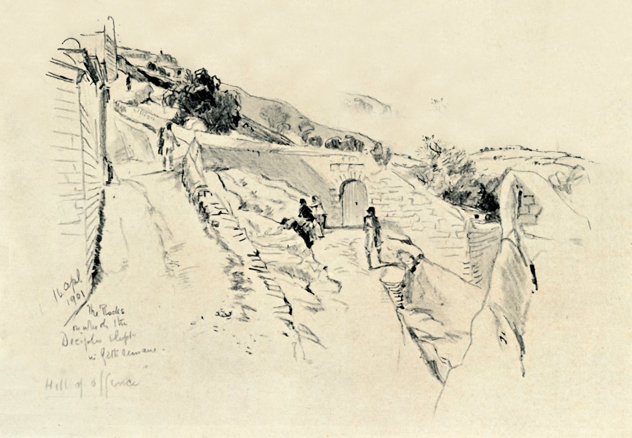 Na Górze Oliwnej, gdzie uczniowie spali podczas agonii w ogrodzie, 1902. autorstwa John Fulleylove