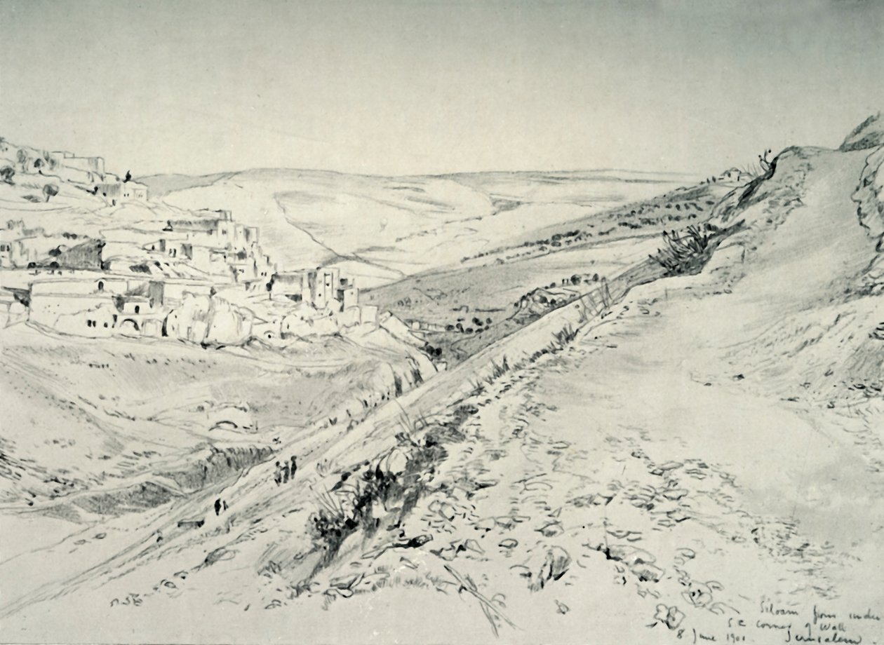 Siloam spod południowo-wschodniego narożnika ściany obszaru świątyni, 1902. autorstwa John Fulleylove