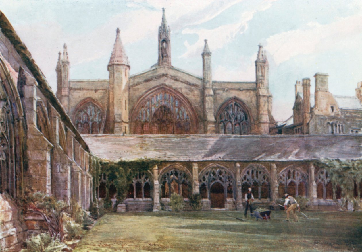 The Cloisters, New College (kolorowa litografia) autorstwa John Fulleylove