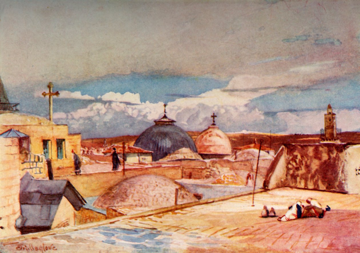 Kopuły Grobu Świętego ze szczytu domu na Górze Syjon, 1902. autorstwa John Fulleylove