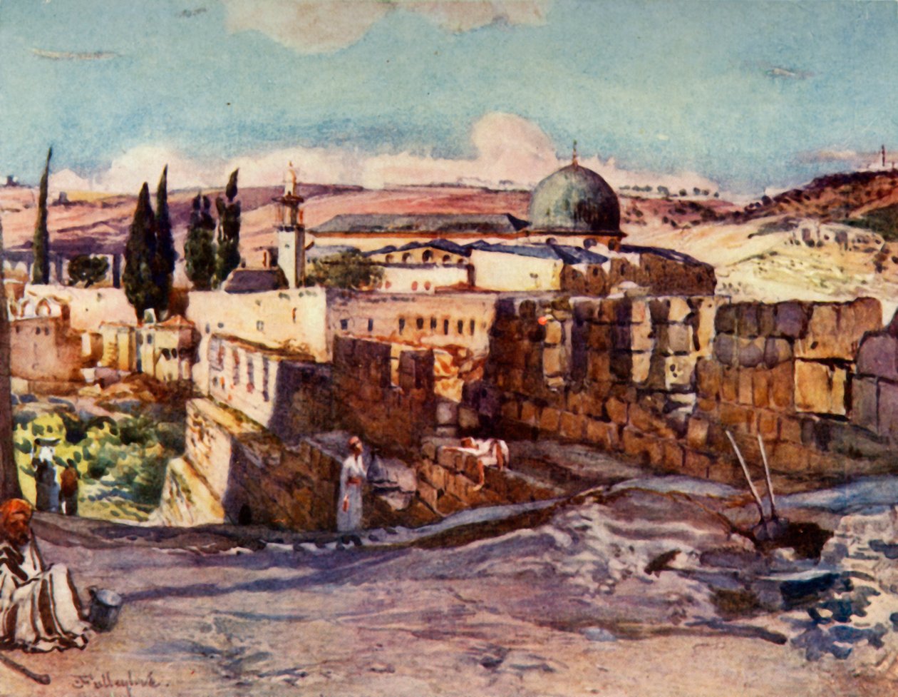 Meczet El Aksa z wnętrza południowej ściany Jerozolimy, 1902. autorstwa John Fulleylove