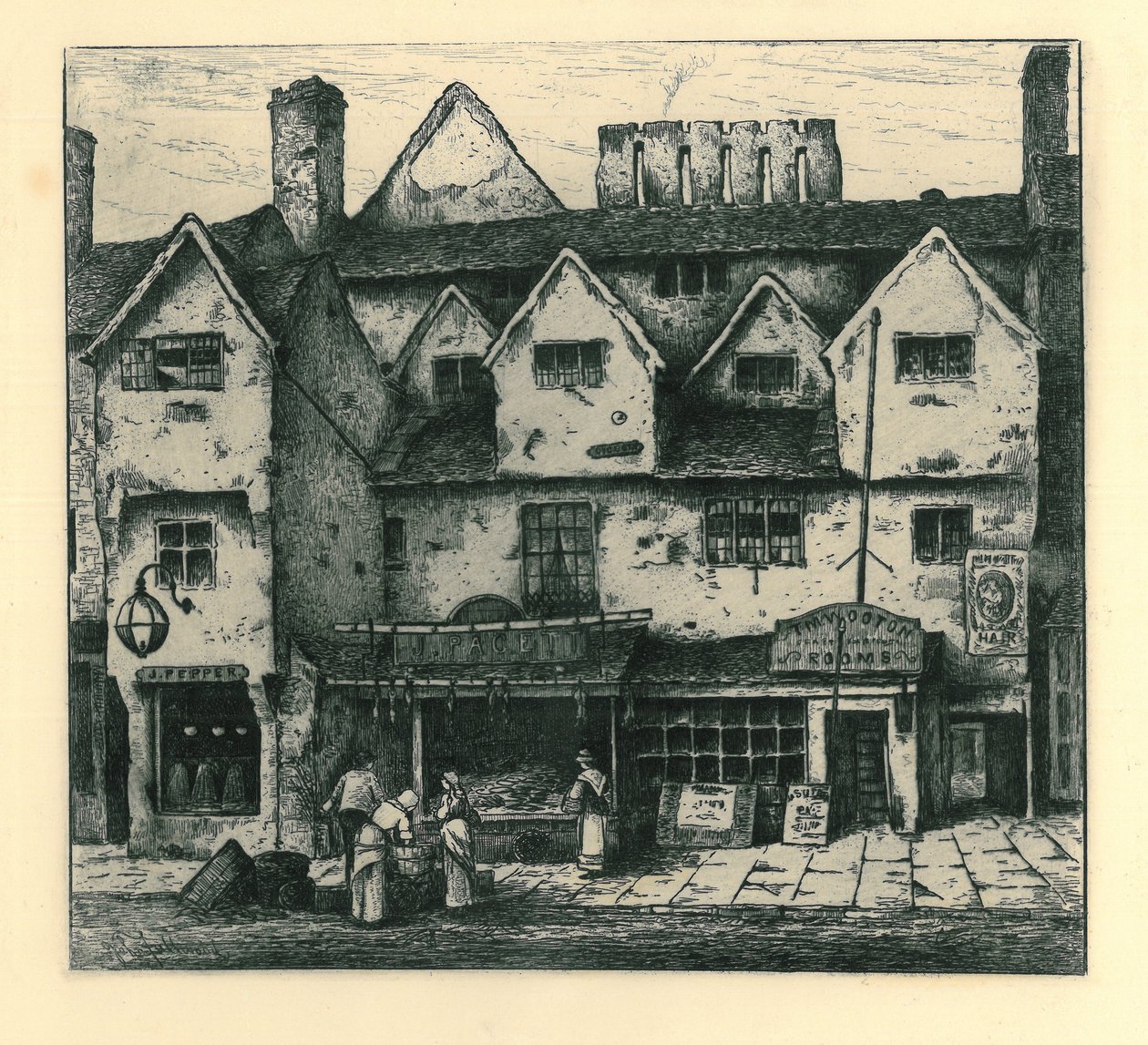 Old Houses, Digbeth, Walsall, z "Remnants Of Old Wolverhampton" Vol.I. No.s 1-37, opublikowane w 1880 r. autorstwa John Fullwood
