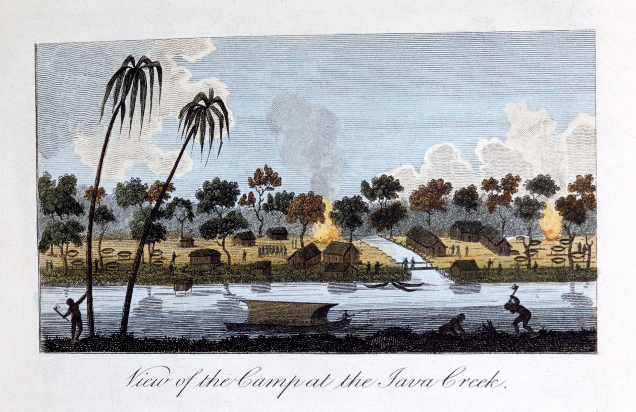 Widok na obóz w Java Creek, 1813 autorstwa John Gabriel Stedman