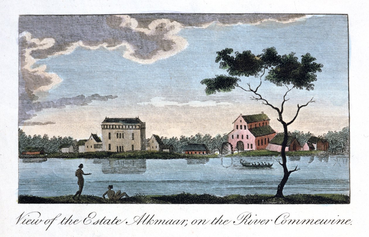 Widok na majątek Alkmaar, nad rzeką Commewine, 1813 autorstwa John Gabriel Stedman