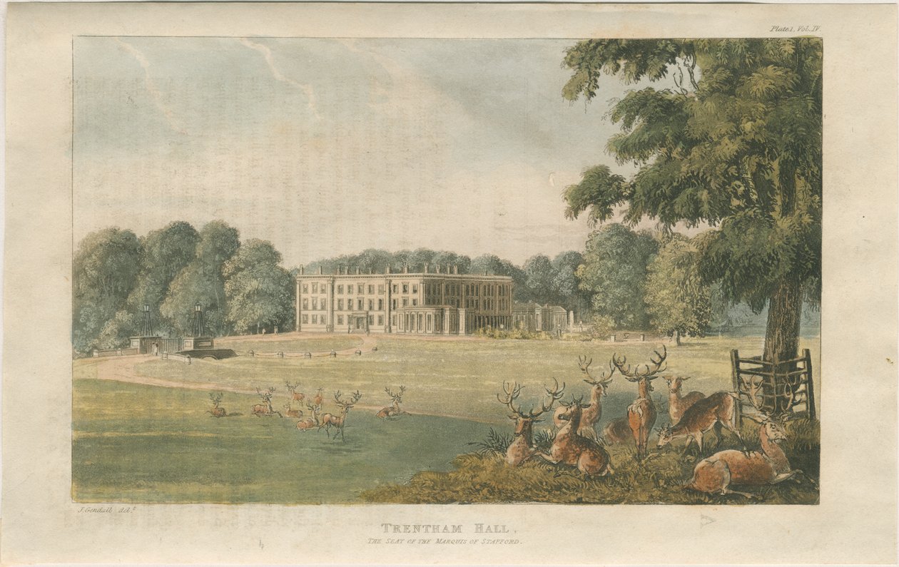 Trentham Hall: litografia kolorowa, bd [ok. 1824] (druk) autorstwa John Gendall
