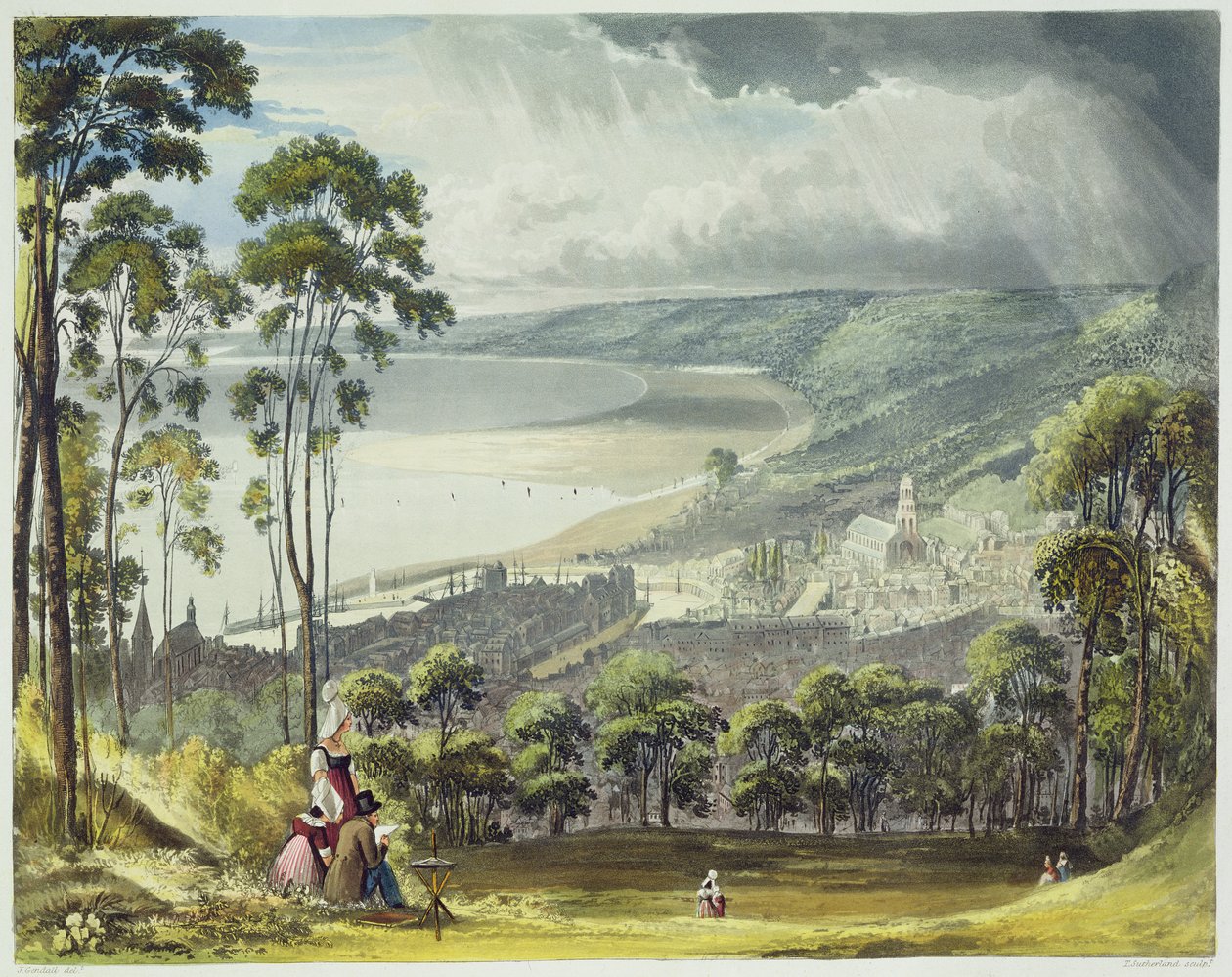 Widok Honfleur, z „Widoków na Sekwanę”, ryt. Thomas Sutherland (ur. 1785) wydany przez R. Ackermanna (1764-1834) 1821 autorstwa John Gendall